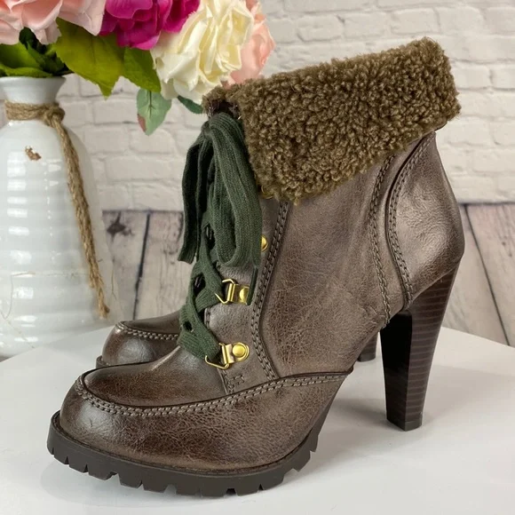 FEEGALICIOUS Brown Lace Up AnkleHigh Heel Bootie - Picture 1 of 17